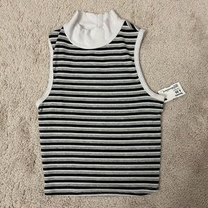 Bozzolo Black and White Striped Mock Neck Top